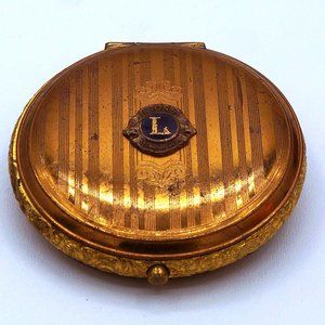 Vintage Elgin Style Brass Rouge & Powder Lions Club Compact